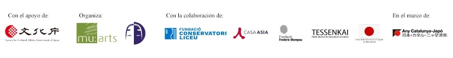Logotipos. Con el apoyo de la Agencia de Cultura de Japón. Organiza Mu:Arts y Noh Reimagined 2025. Con la colaboración de Fundació Conservatori Liceu, Casa Asia, Fundació Frederic Mompou, Tessenkai y Consulado General del Japón en Barcelona. En el marco del Año Cataluña Japón.