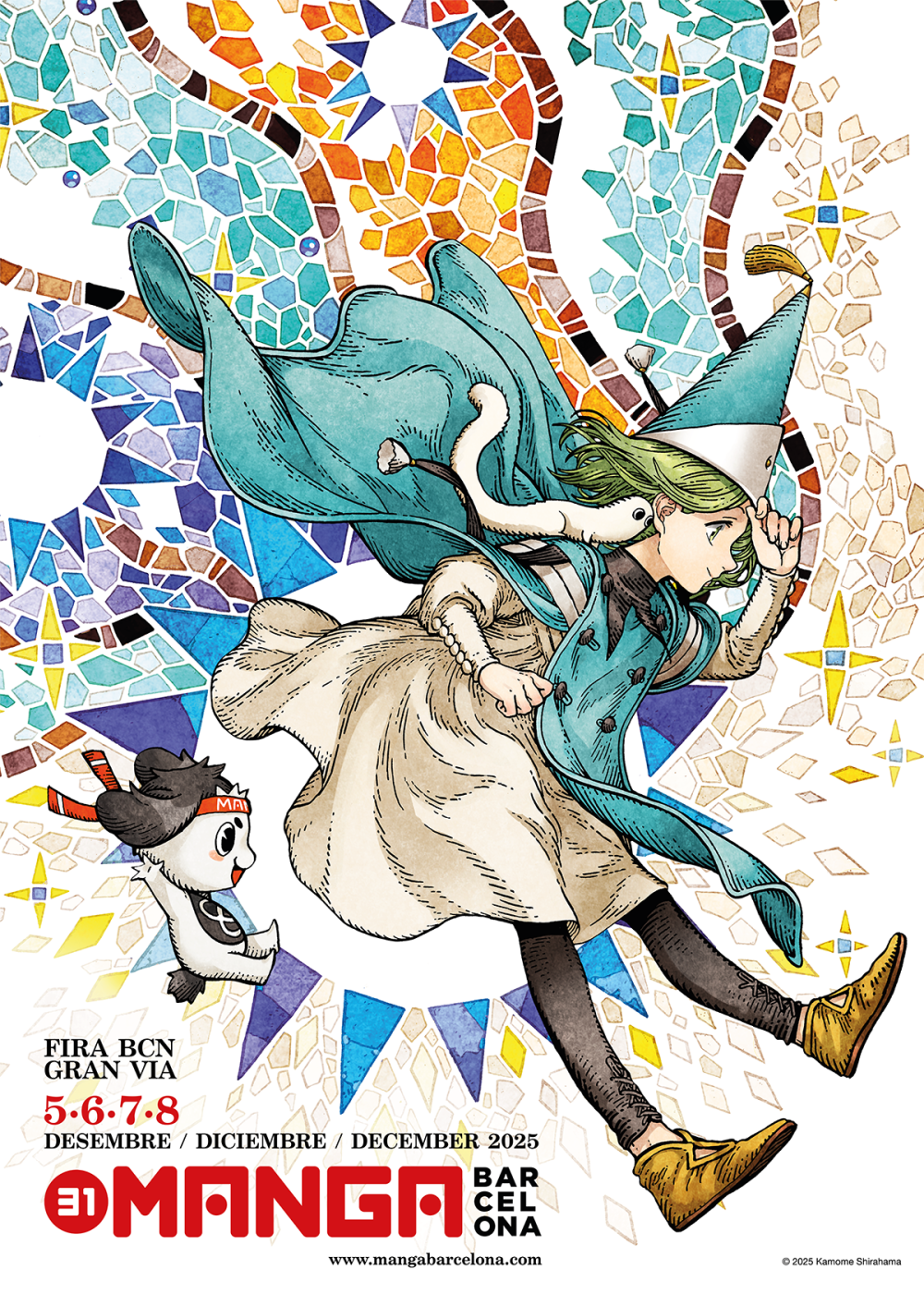 Cartel 31 Manga Barcelona con dibujo de personaje bruja de Kamome Shirahama